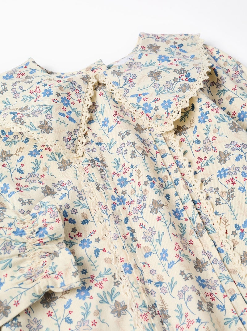 Chemisier en coton à motif floral et broderie B&S Beige clair - Kiabi