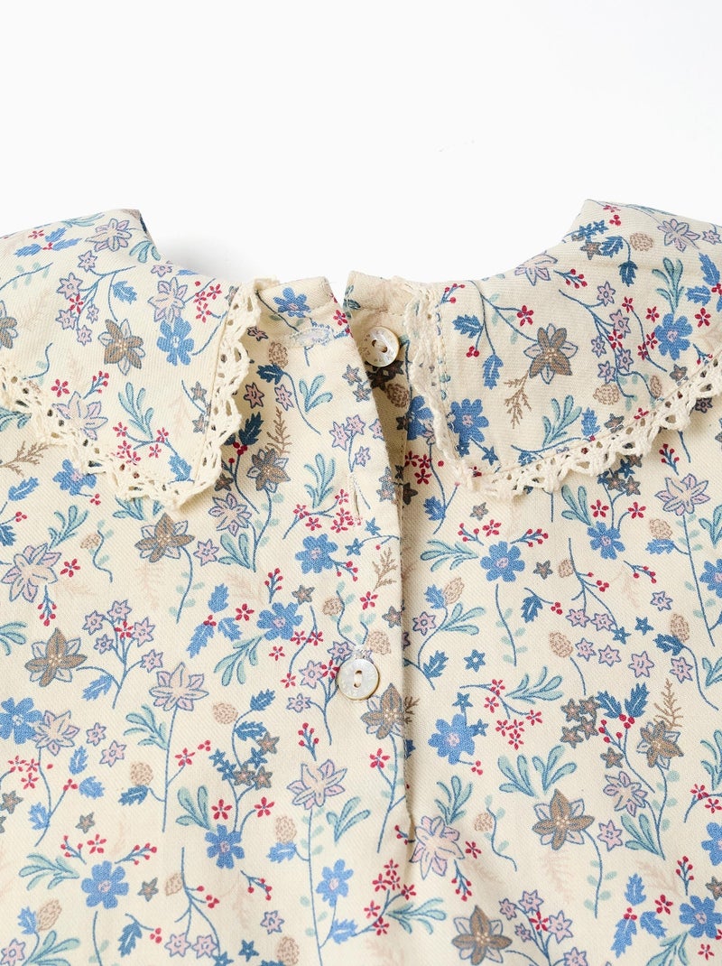 Chemisier en coton à motif floral et broderie B&S Beige clair - Kiabi