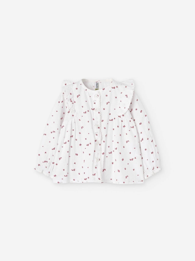 Chemisier Caroll En Soie Blanc écru - Volants, Taille 36 Environ, Occasion Très Bon état