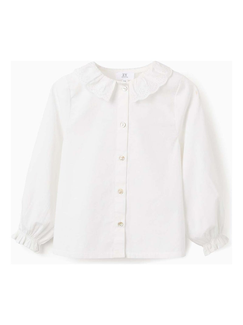 Chemisier en Coton avec Broderie Anglaise Blanc - Kiabi