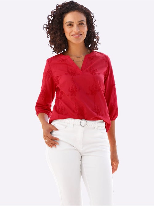 Chemisier en coton avec broderie florale et encolure en V - Taille standard - Witt - Kiabi