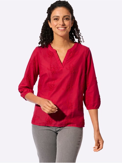 Chemisier en coton avec broderie florale et encolure en V - Taille standard - Witt - Kiabi