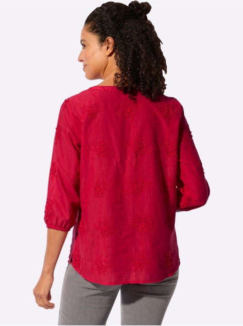 Chemisier en coton avec broderie florale et encolure en V - Taille standard - Witt - Kiabi