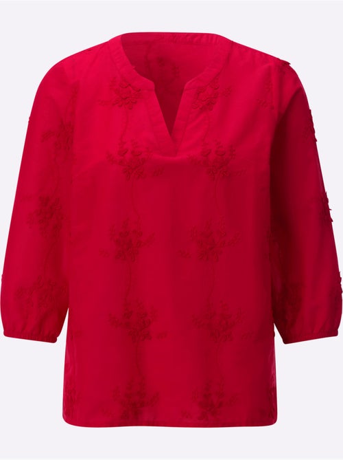 Chemisier en coton avec broderie florale et encolure en V - Taille standard - Witt - Kiabi