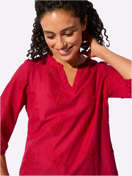 Chemisier en coton avec broderie florale et encolure en V - Taille standard - Witt - Kiabi
