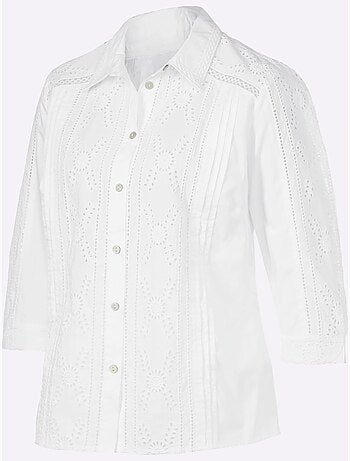 Chemisier en coton avec broderie Madeira col chemise manches trois quart - Taille standard - Witt
