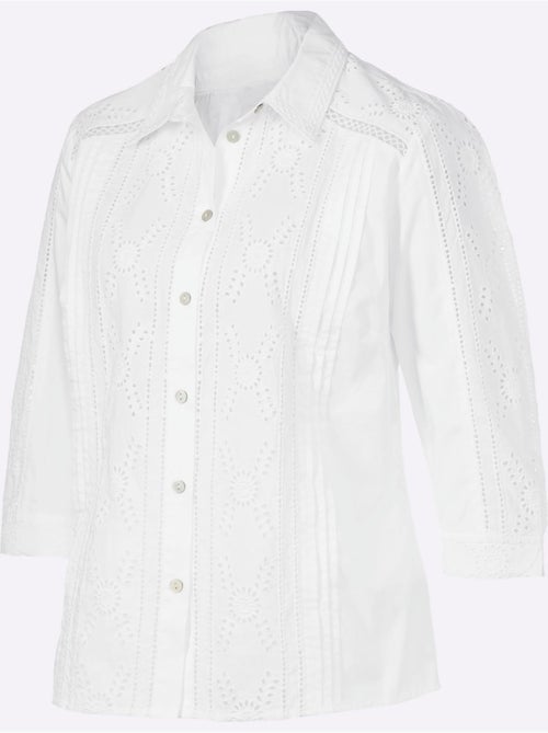 Chemisier en coton avec broderie Madeira col chemise manches trois quart - Taille standard - Witt - Kiabi Chemisier en coton avec broderie Madeira col chemise manches trois quart - Taille standard - Witt - Kiabi