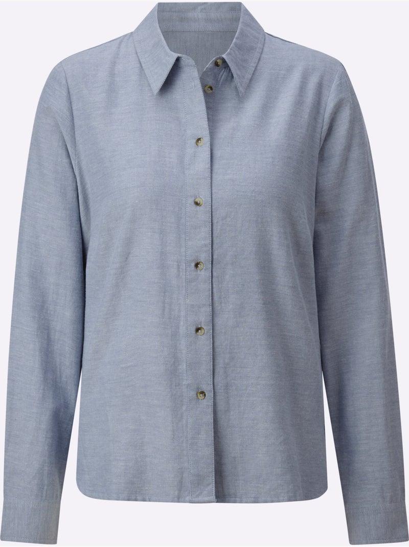 Chemisier en coton avec col chemise et manches longues - taille standard - witt Bleu - Kiabi