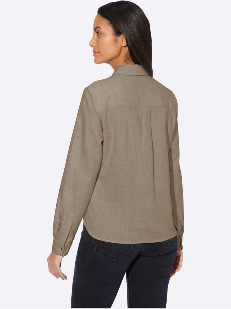 Chemisier en coton avec col chemise et manches longues - Taille standard - Witt Ecru - Kiabi