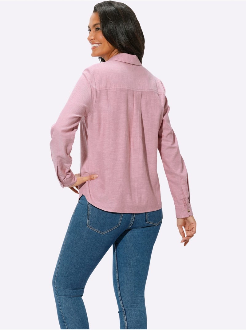Chemisier en coton avec col chemise et manches longues - taille standard - witt Rose - Kiabi