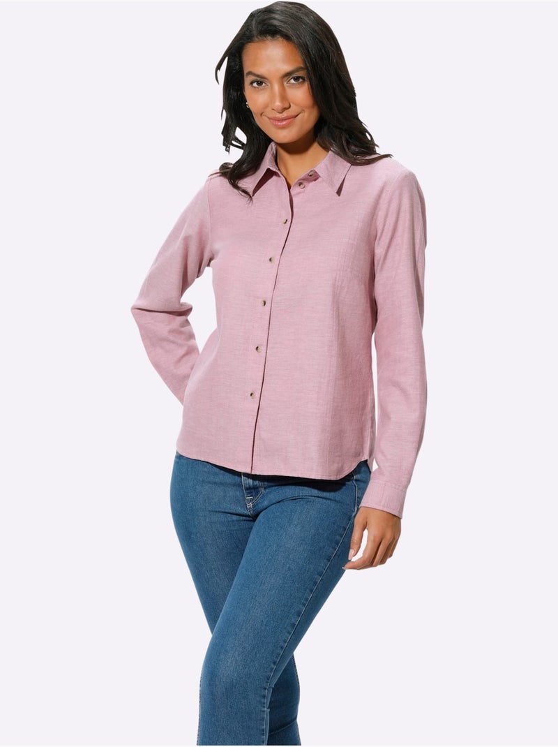 Chemisier en coton avec col chemise et manches longues - taille standard - witt Rose - Kiabi