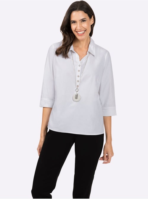 Chemisier en coton avec col chemise ouvert et manches trois quarts - Taille standard - Witt - Kiabi
