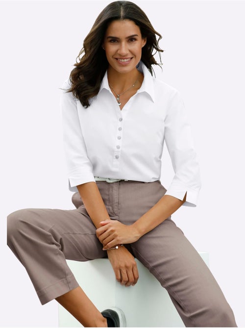 Chemisier en coton avec col chemise ouvert et manches trois quarts - Taille standard - Witt - Kiabi