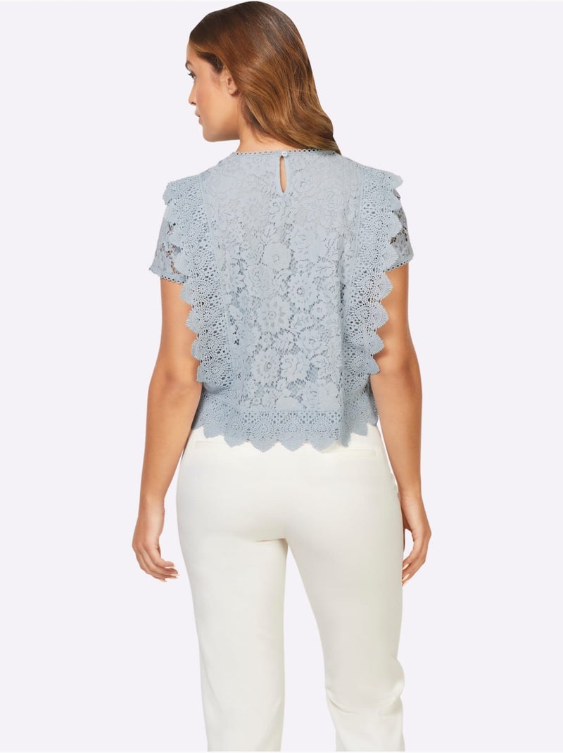 Chemisier En Coton Avec Différents Motifs De Dentelle - Taille Standard - Helline Bleu clair - Kiabi
