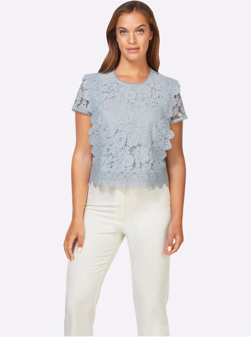 Chemisier En Coton Avec Différents Motifs De Dentelle - Taille Standard - Helline Bleu clair - Kiabi