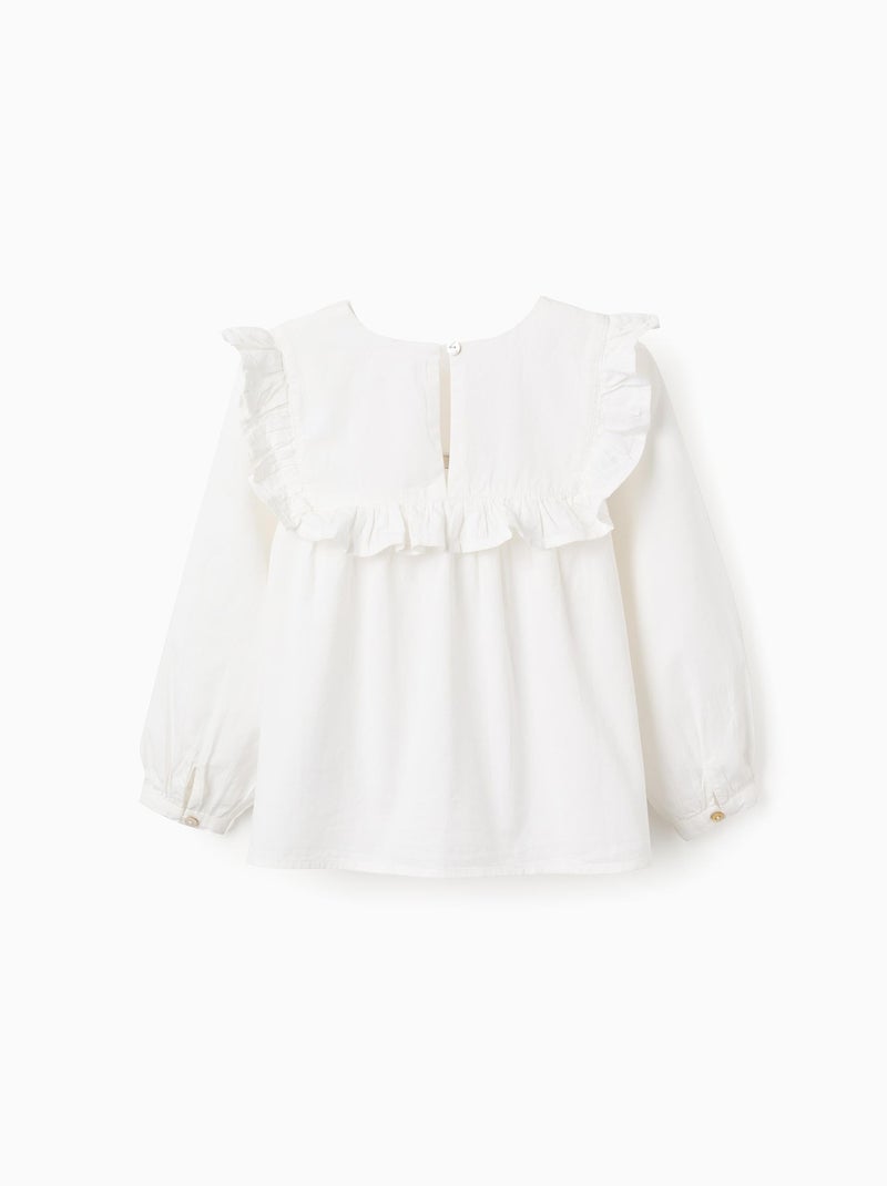 Chemisier en Coton avec Volants et Broderies Blanc - Kiabi