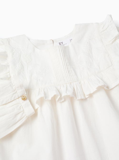 Chemisier en Coton avec Volants et Broderies - Kiabi