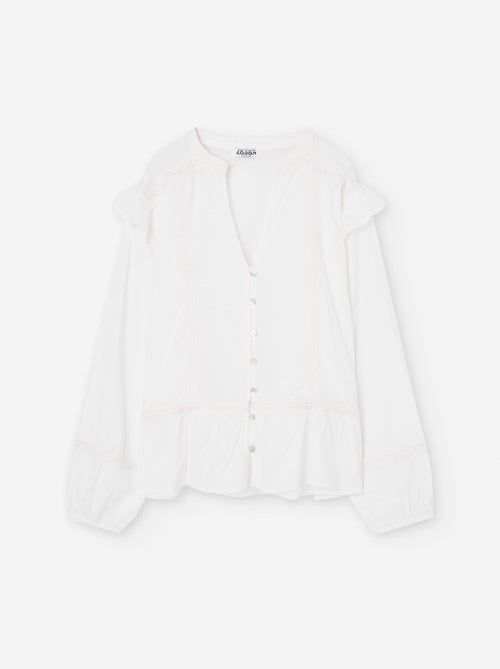 Chemisier en Coton avec Volants et Crochet - Kiabi