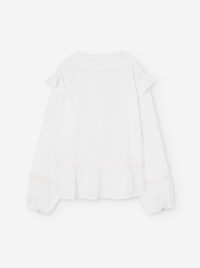 Chemisier en Coton avec Volants et Crochet Blanc - Kiabi