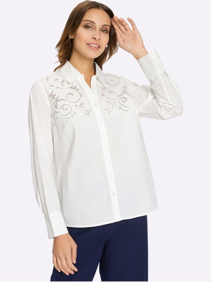 Chemisier En Coton Broderie Doublée De Résille - Taille Standard - Witt Ecru - Kiabi