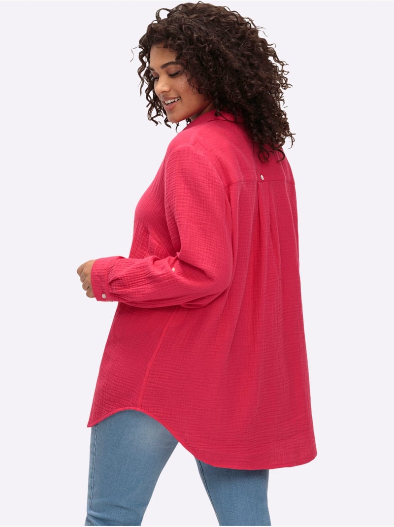 Chemisier en coton col chemisier moderne - taille standard - sheego Magenta - Kiabi