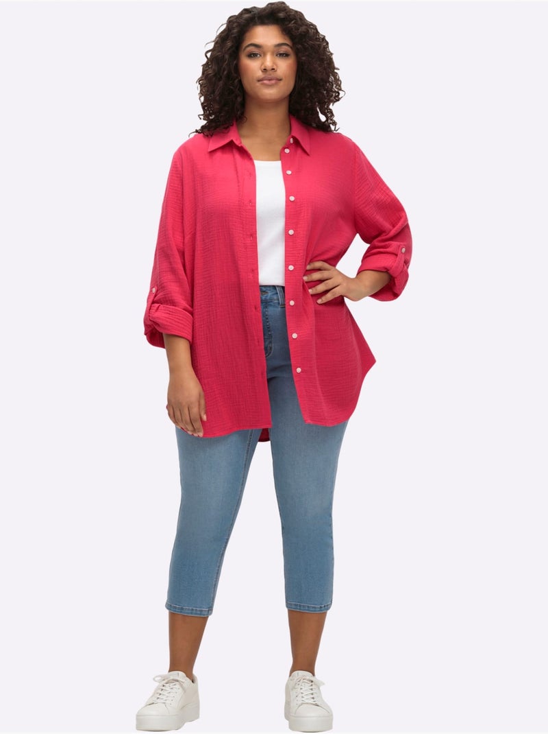 Chemisier en coton col chemisier moderne - taille standard - sheego Magenta - Kiabi