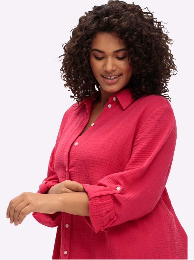 Chemisier en coton col chemisier moderne - taille standard - sheego Magenta - Kiabi
