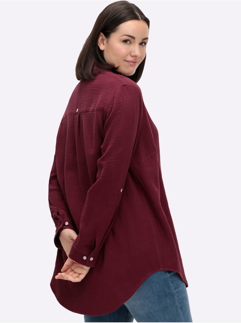 Chemisier en coton col chemisier moderne - taille standard - sheego Noir Bordeaux - Kiabi