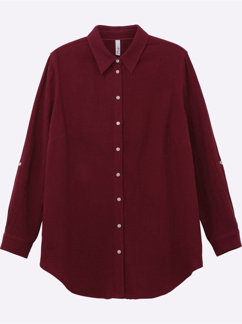 Chemisier en coton col chemisier moderne - taille standard - sheego Noir Bordeaux - Kiabi
