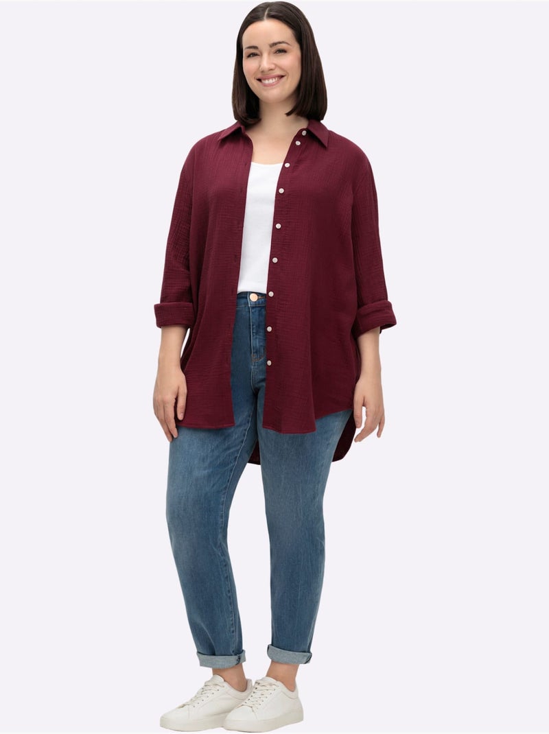 Chemisier en coton col chemisier moderne - taille standard - sheego Noir Bordeaux - Kiabi