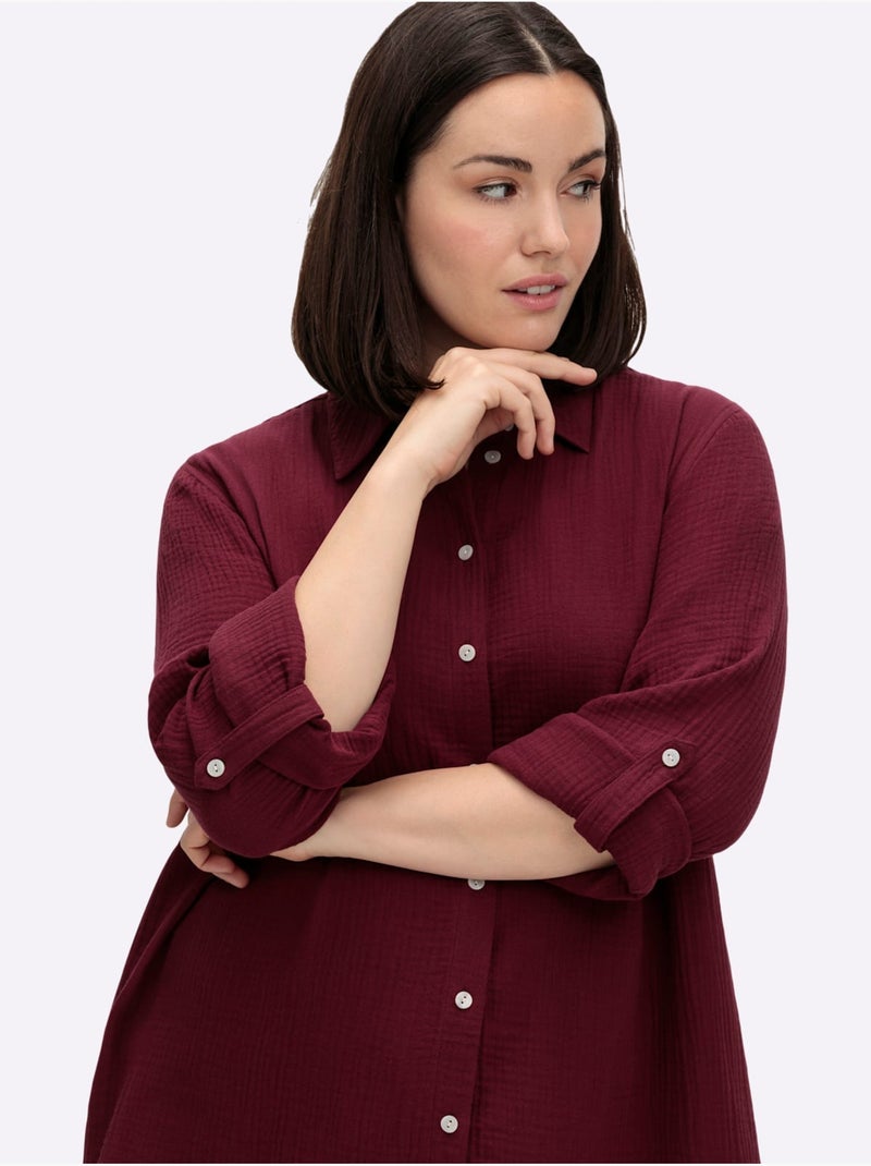 Chemisier en coton col chemisier moderne - taille standard - sheego Noir Bordeaux - Kiabi