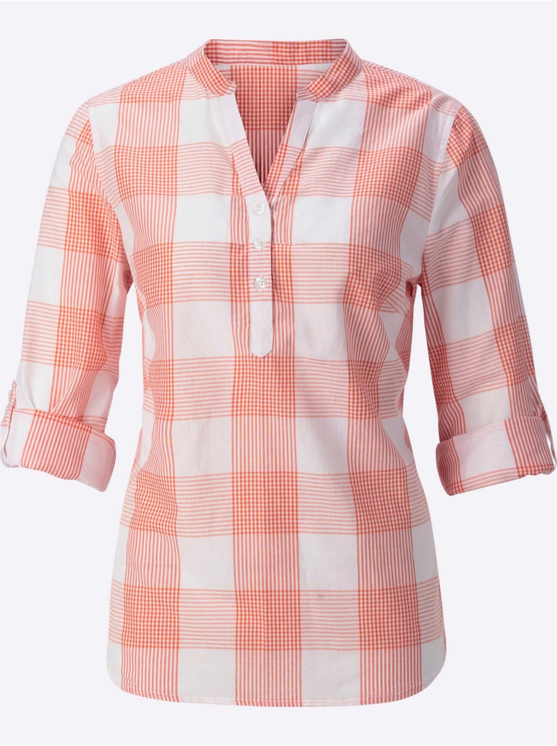 Chemisier En Coton Coupe Droite Flatteuse - Taille Standard - Witt Blanc Rose - Kiabi