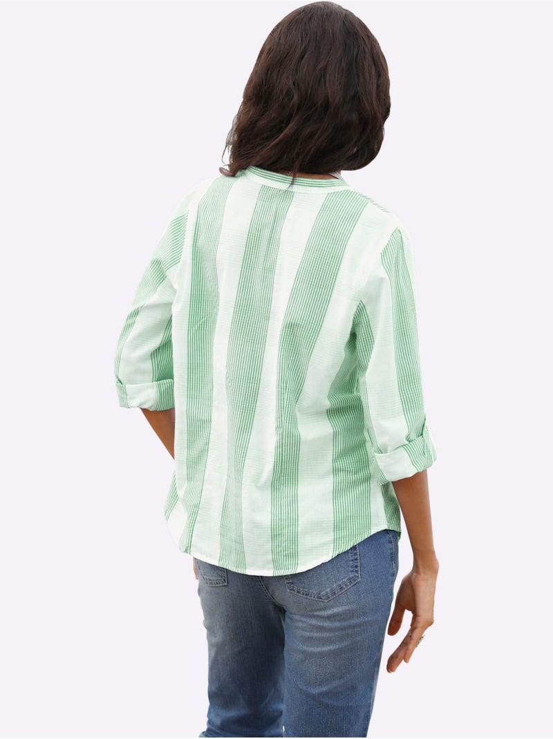 Chemisier En Coton Coupe Droite Flatteuse - Taille Standard - Witt Blanc Vert - Kiabi