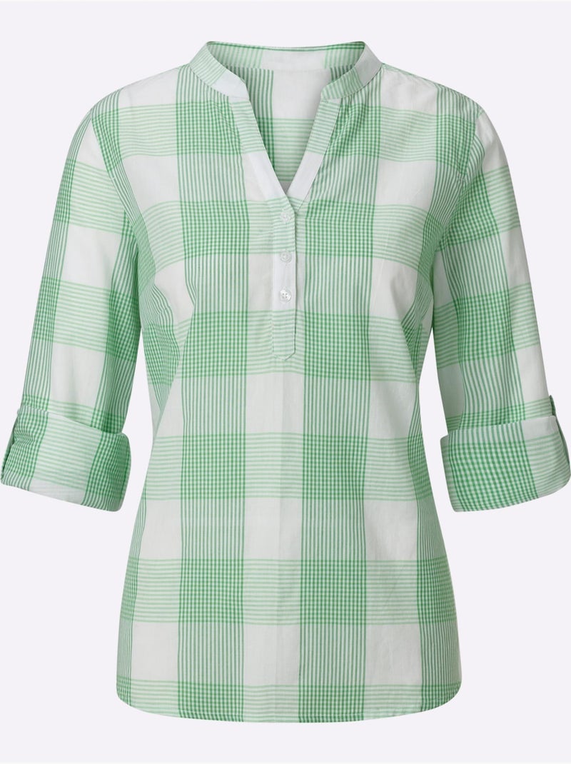 Chemisier En Coton Coupe Droite Flatteuse - Taille Standard - Witt Blanc Vert - Kiabi