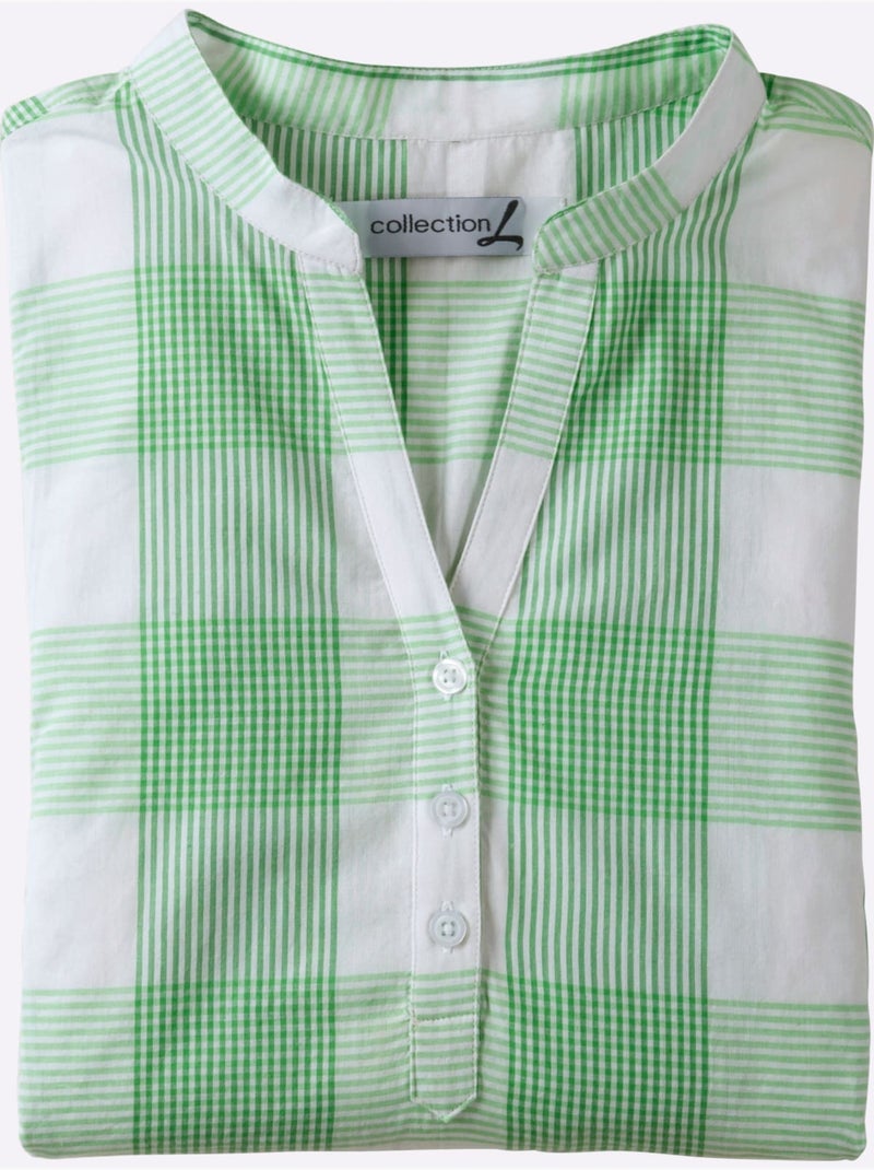 Chemisier En Coton Coupe Droite Flatteuse - Taille Standard - Witt Blanc Vert - Kiabi