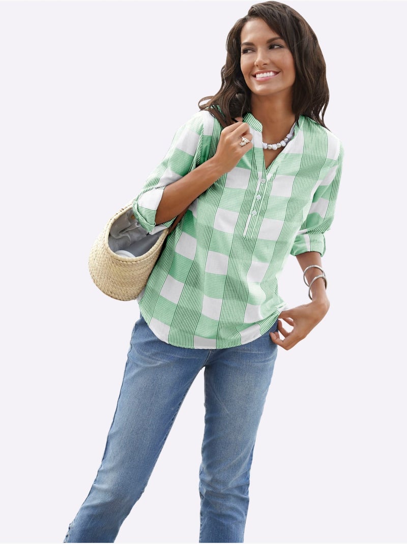 Chemisier En Coton Coupe Droite Flatteuse - Taille Standard - Witt Blanc Vert - Kiabi