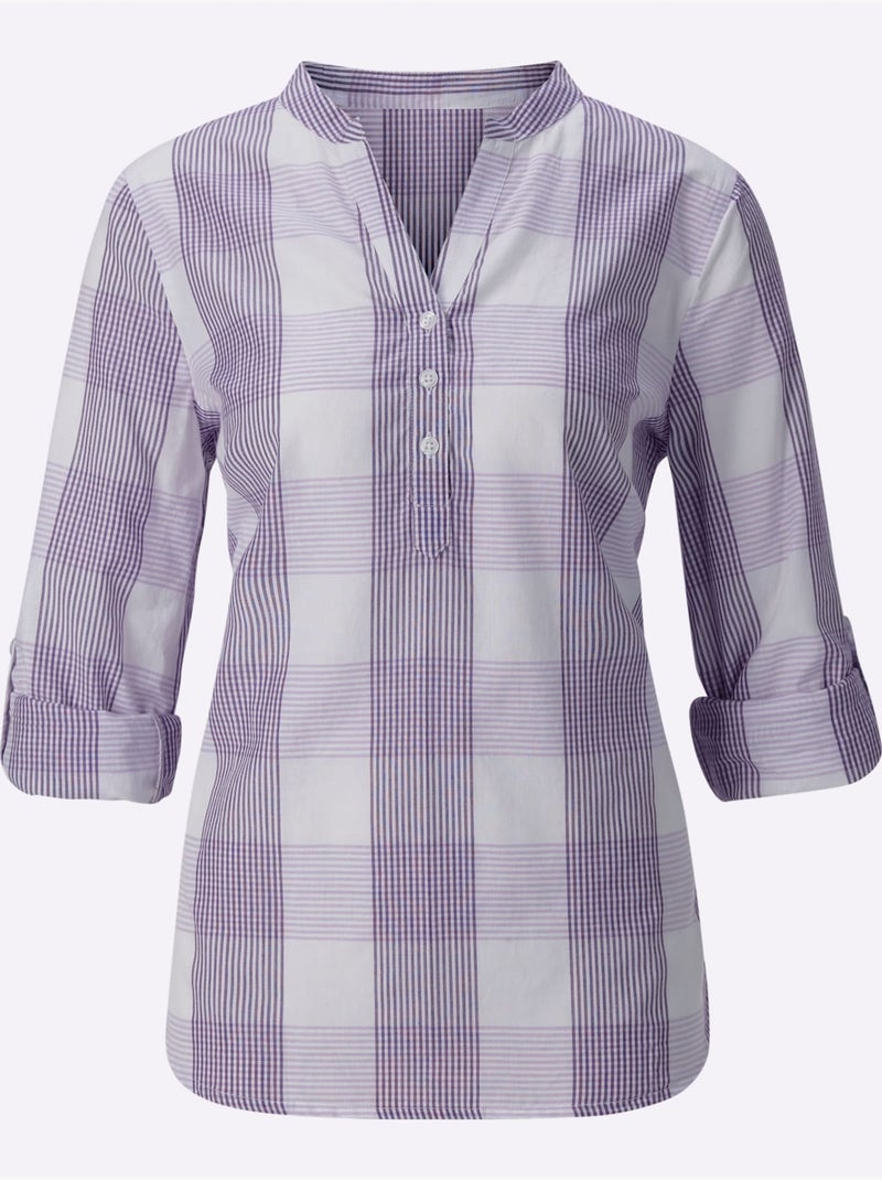Chemisier En Coton Coupe Droite Flatteuse - Taille Standard - Witt Blanc Violet - Kiabi