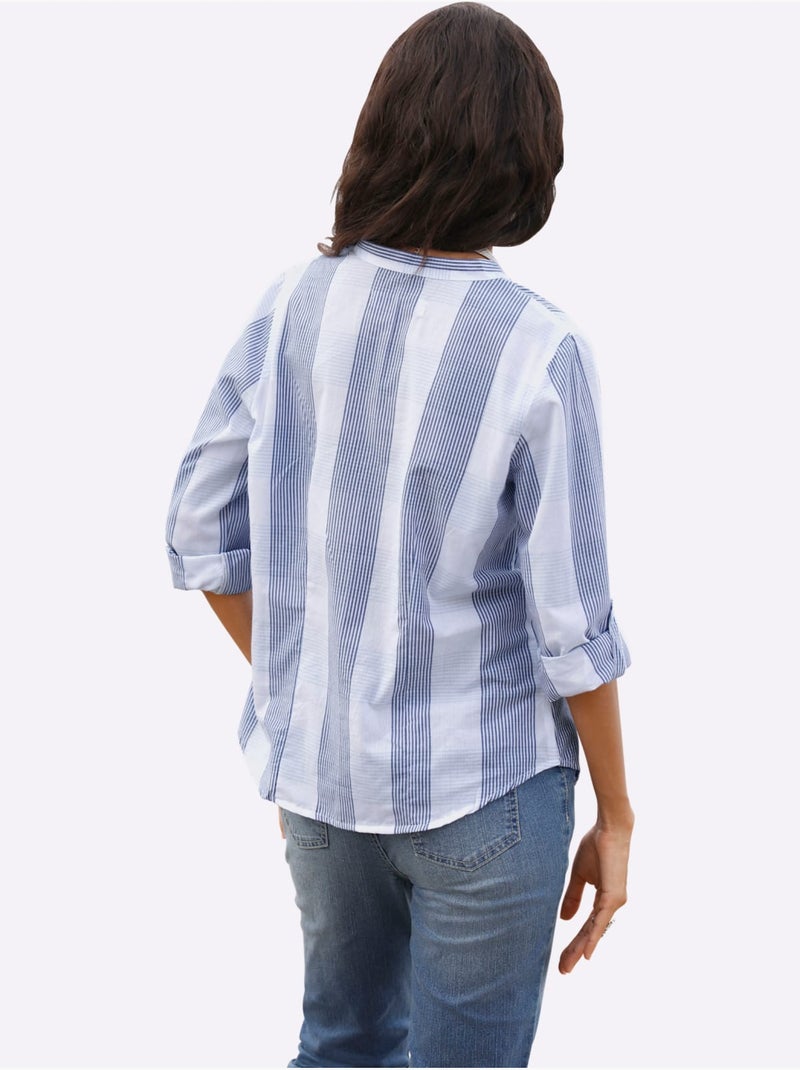 Chemisier En Coton Coupe Droite Flatteuse - Taille Standard - Witt Bleu Blanc - Kiabi