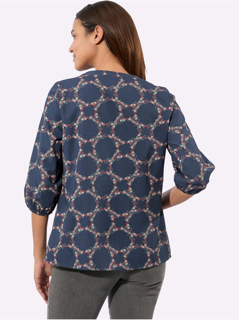 Chemisier En Coton Coupe En A Affinante - Taille Standard - Witt Bleu Rose - Kiabi