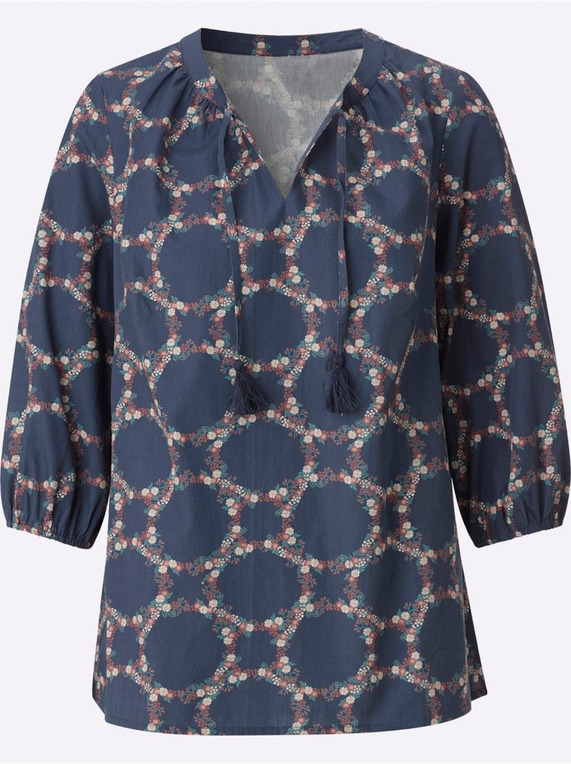 Chemisier En Coton Coupe En A Affinante - Taille Standard - Witt Bleu Rose - Kiabi
