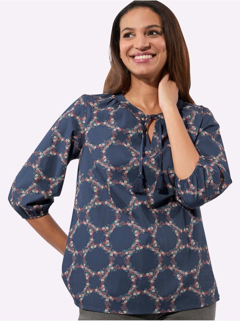 Chemisier En Coton Coupe En A Affinante - Taille Standard - Witt Bleu Rose - Kiabi