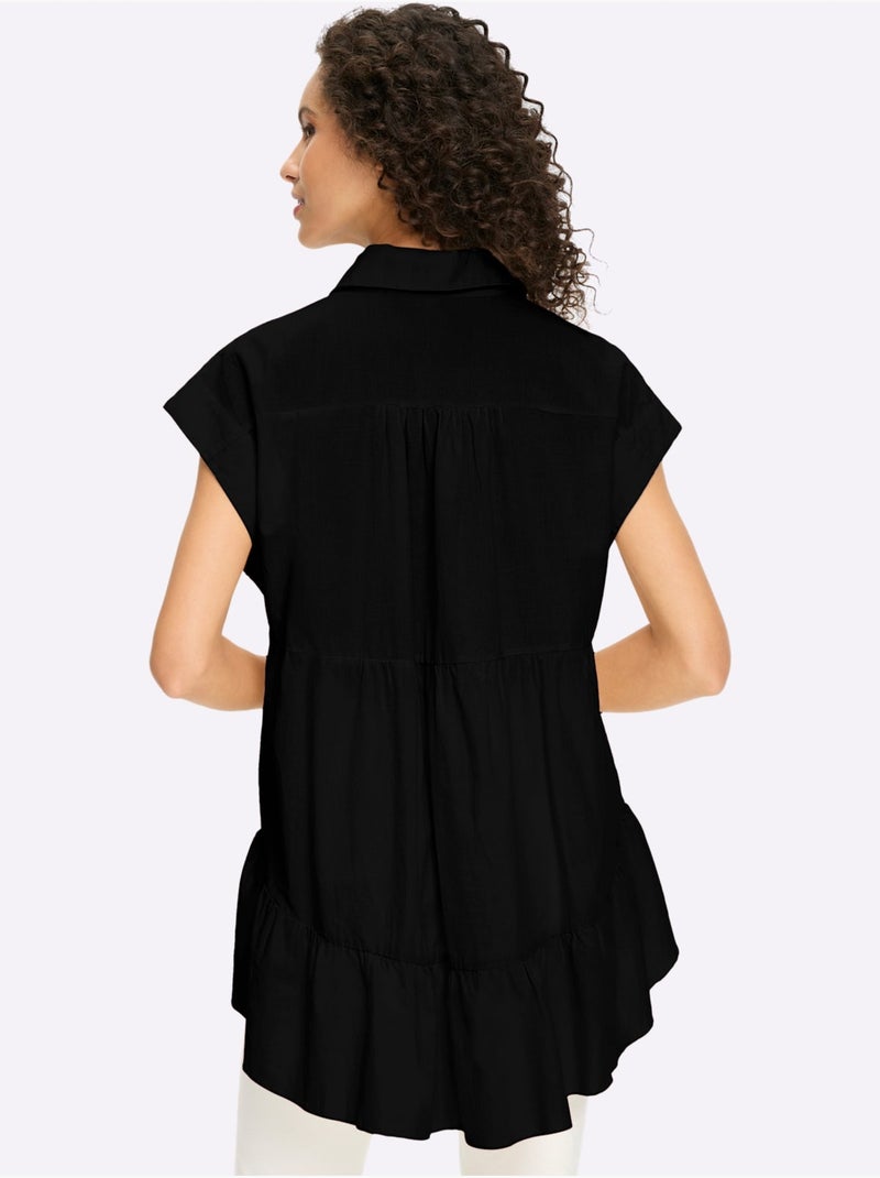 Chemisier en coton coupe évasée - taille standard - helline Noir - Kiabi