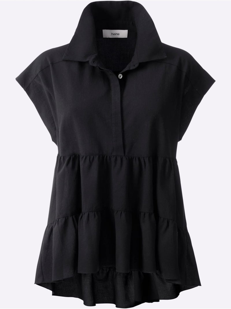 Chemisier en coton coupe évasée - taille standard - helline Noir - Kiabi