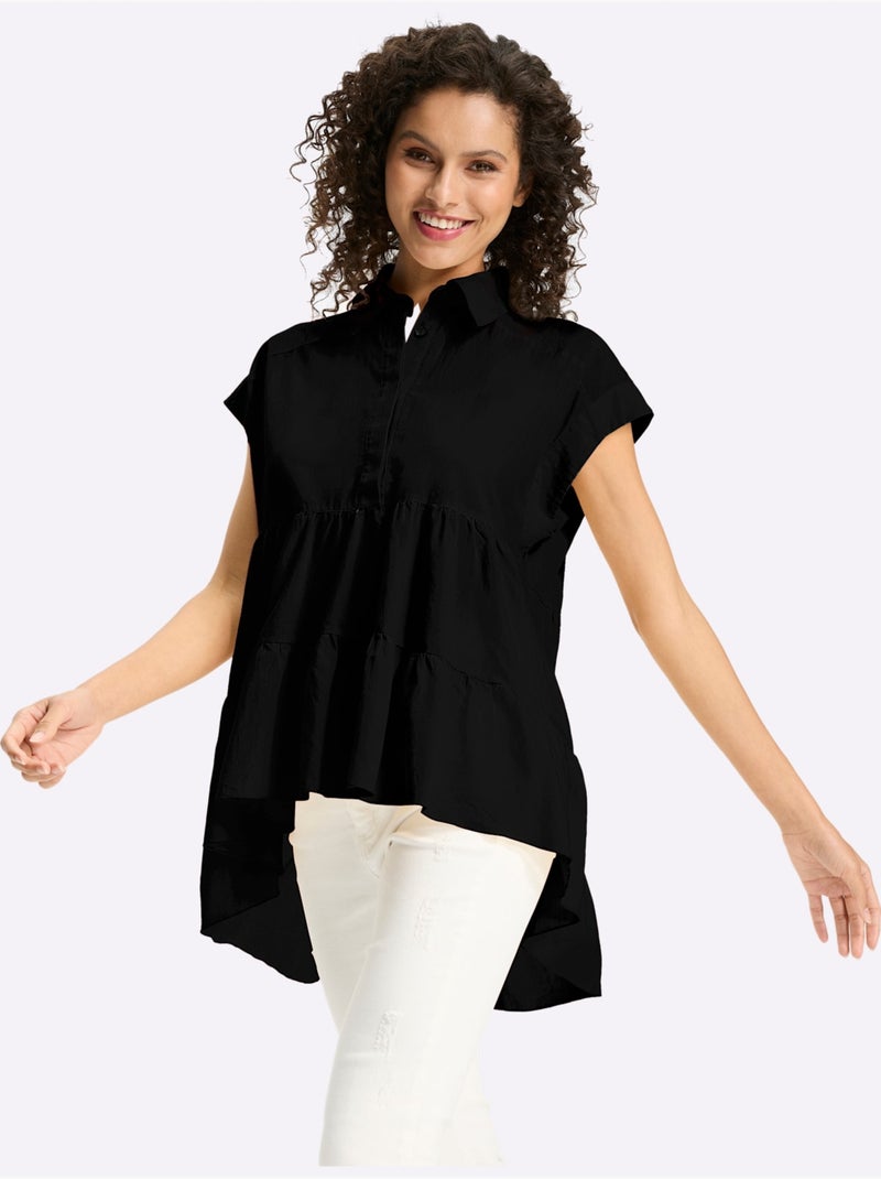 Chemisier en coton coupe évasée - taille standard - helline Noir - Kiabi