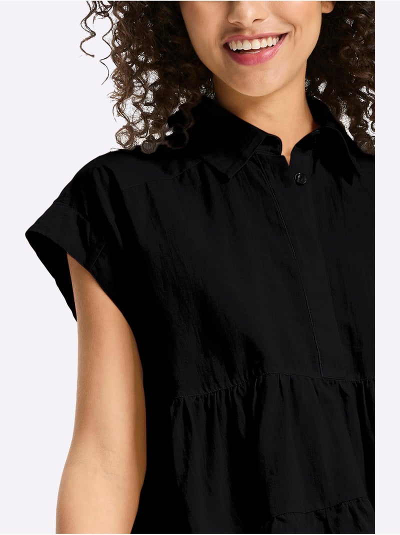 Chemisier en coton coupe évasée - taille standard - helline Noir - Kiabi
