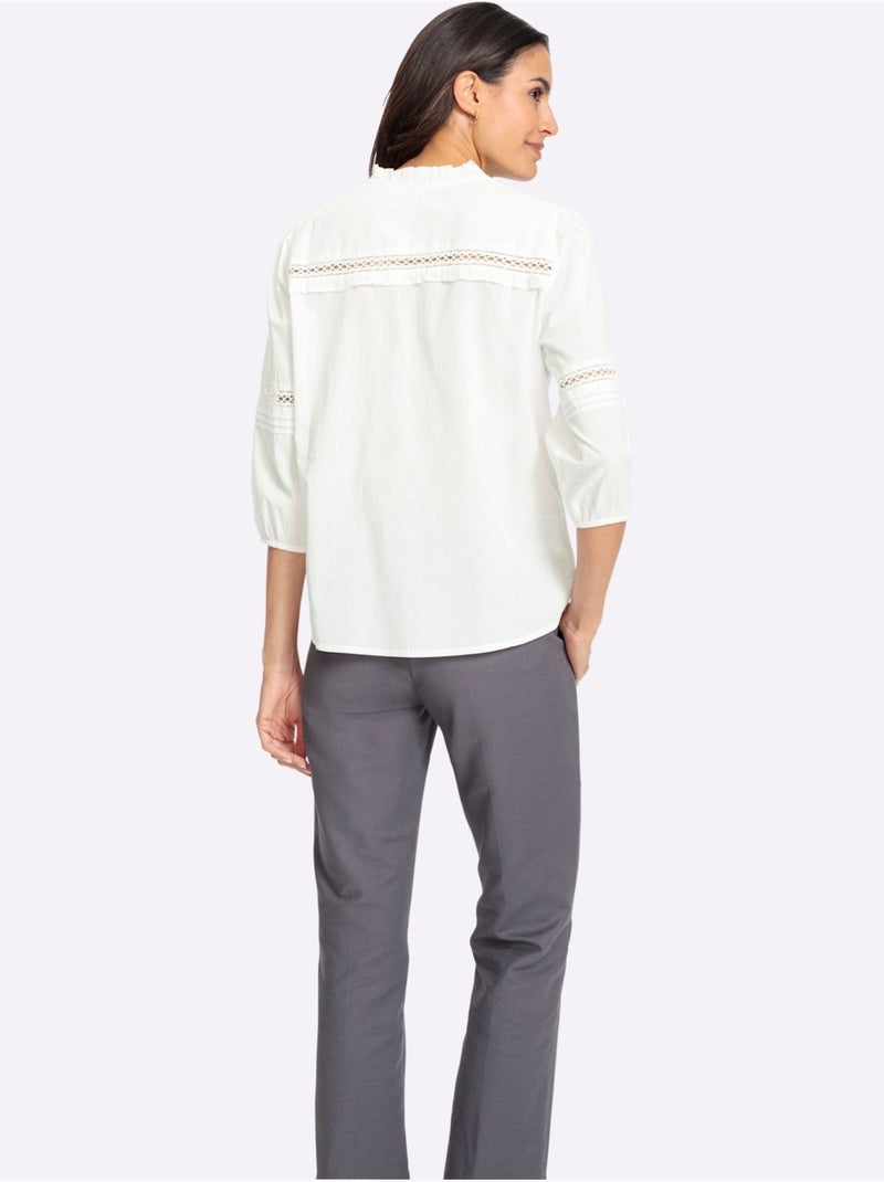 Chemisier En Coton Détails Transparents En Dentelle - Taille Standard - Witt Ecru - Kiabi