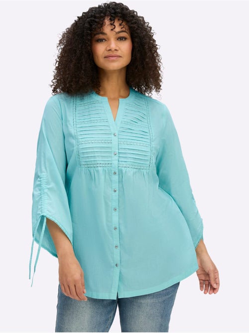 Chemisier En Coton Encolure Arrondie Avec Petit V - Taille Standard - Sheego - Kiabi Chemisier En Coton Encolure Arrondie Avec Petit V - Taille Standard - Sheego - Kiabi