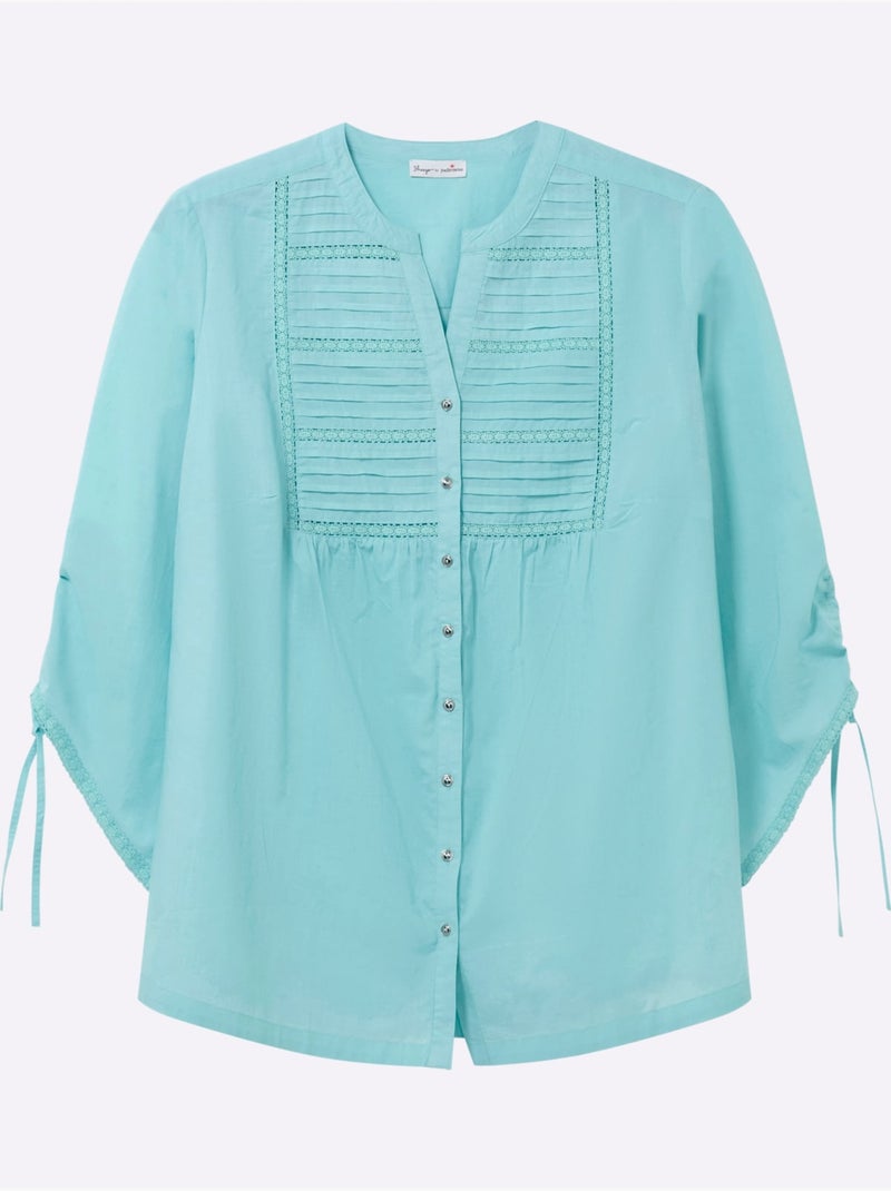 Chemisier En Coton Encolure Arrondie Avec Petit V - Taille Standard - Sheego Menthe - Kiabi