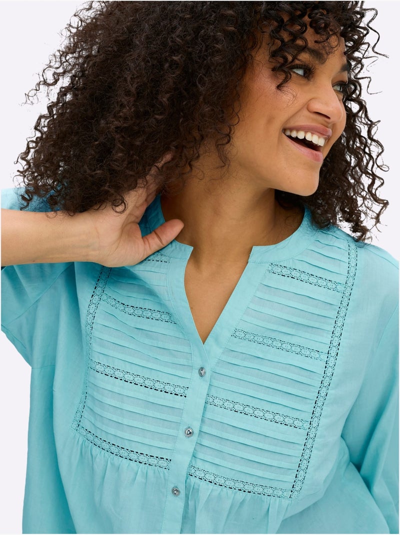 Chemisier En Coton Encolure Arrondie Avec Petit V - Taille Standard - Sheego Menthe - Kiabi