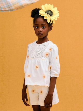 Chemisier en Coton et Lin avec Fleurs et Crochet